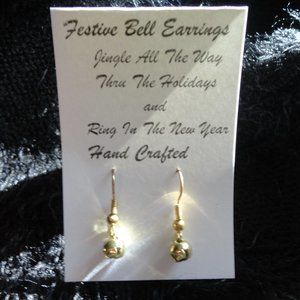 FREE with BUNDLE - NEW Hand Crafted Festive Jingle Bell Earrings Tiny Golden